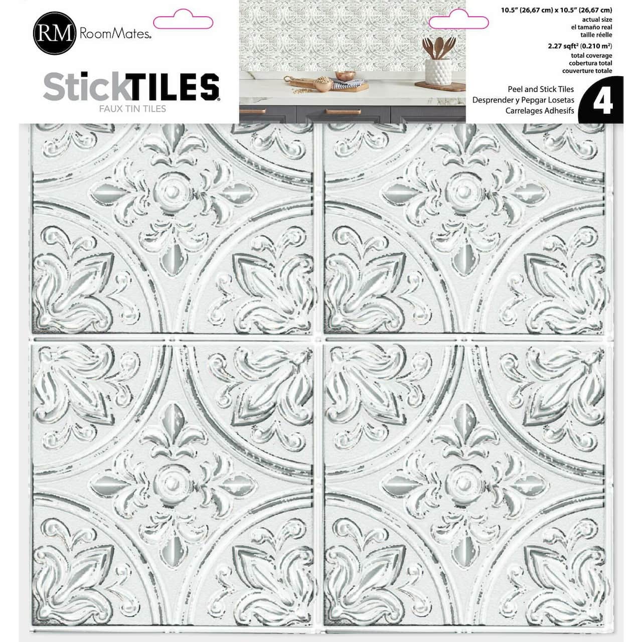 RoomMates White Tin Peel & Stick Tile Backsplash StickTiles